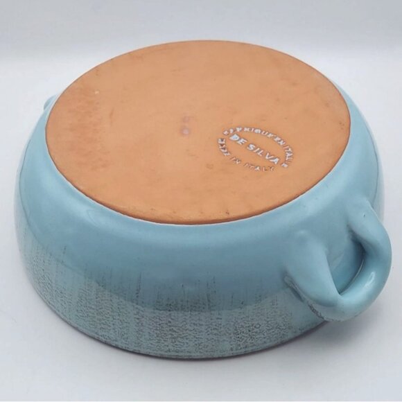 De Silva Glazed Terracotta Pottery Light Blue Serving Baking Dish Handles Italy - Picture 3 of 6